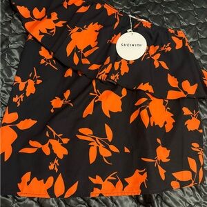 SHEIN Vibrant Orange Floral Blouse